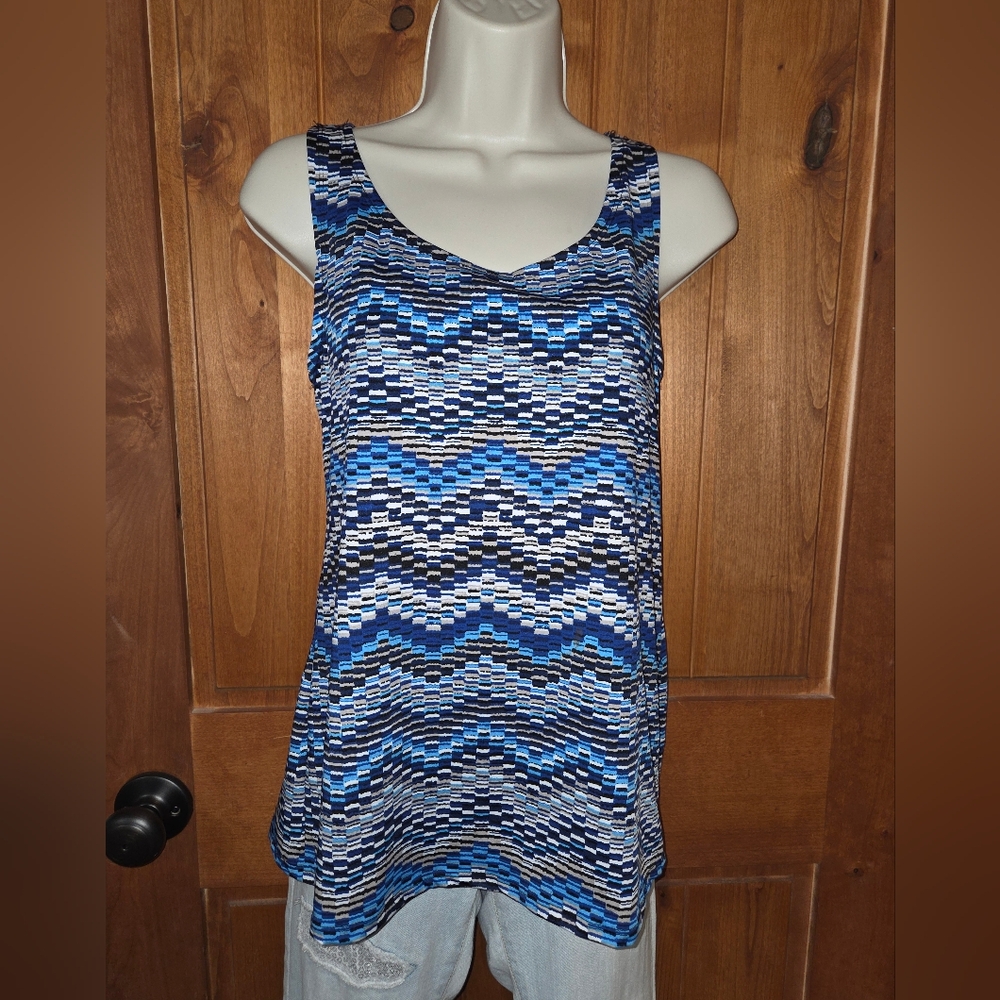 Notations Blue and‎ Black Patterned Tank Top